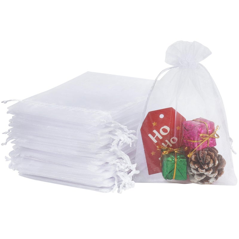 HRX Package 100pcs White Organza Bags, 4x6 inch Mesh Bags Drawstring Gift Bags Jewelry Pouches for Candy Wedding Favors Christmas - Image 1